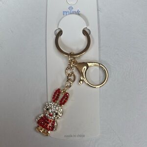 Mint Sparkling Rabbit Red and Gold Bag Charm Keychain 1.5 in charm